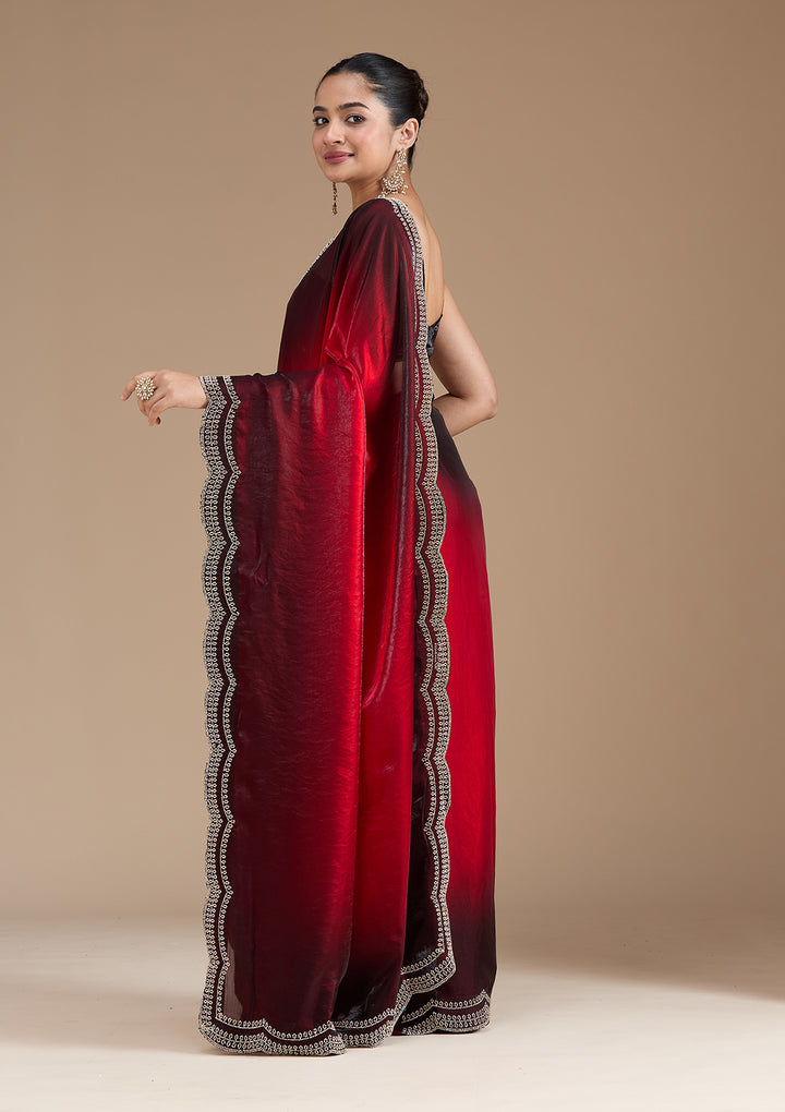 Red Stonework (Gold) Tissue Saree