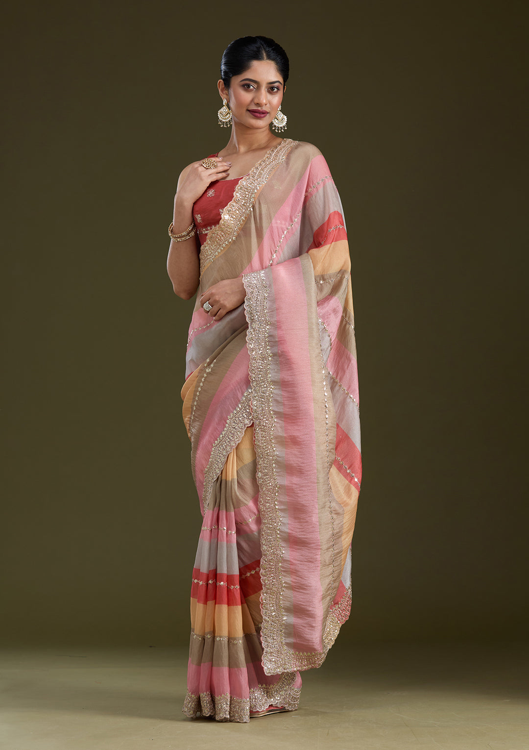 Yellow Sequins Organza Saree