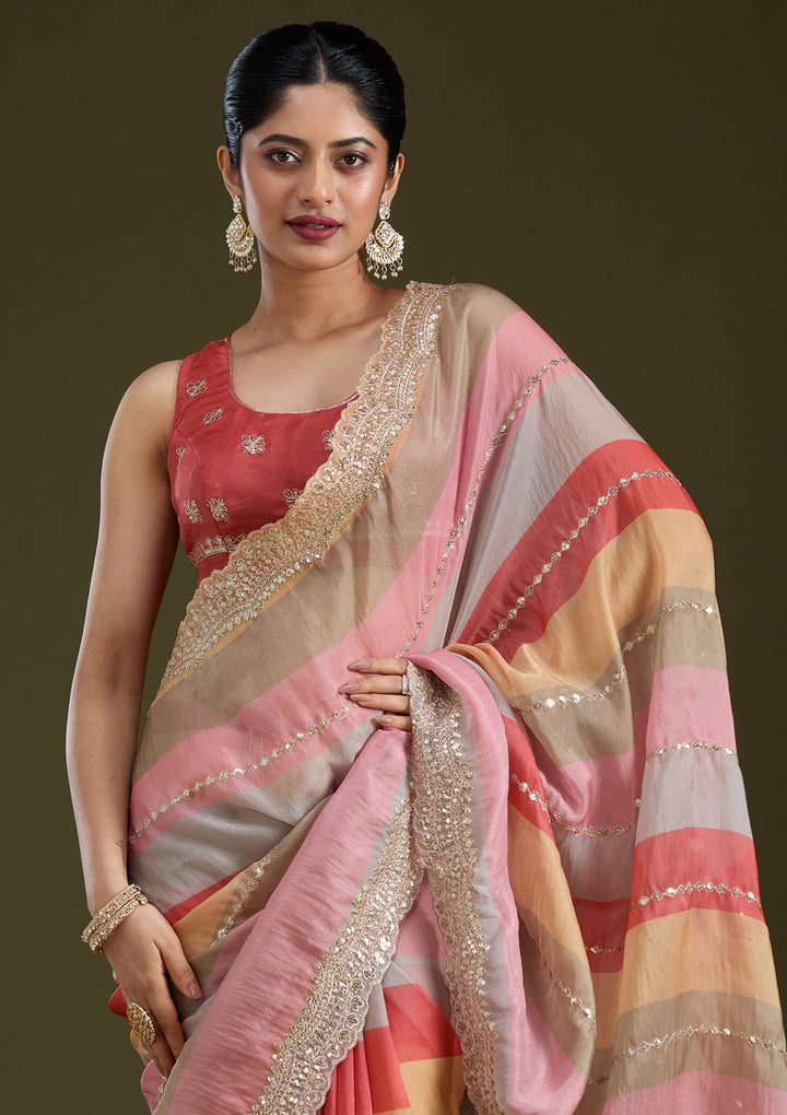 Yellow Sequins Organza Saree