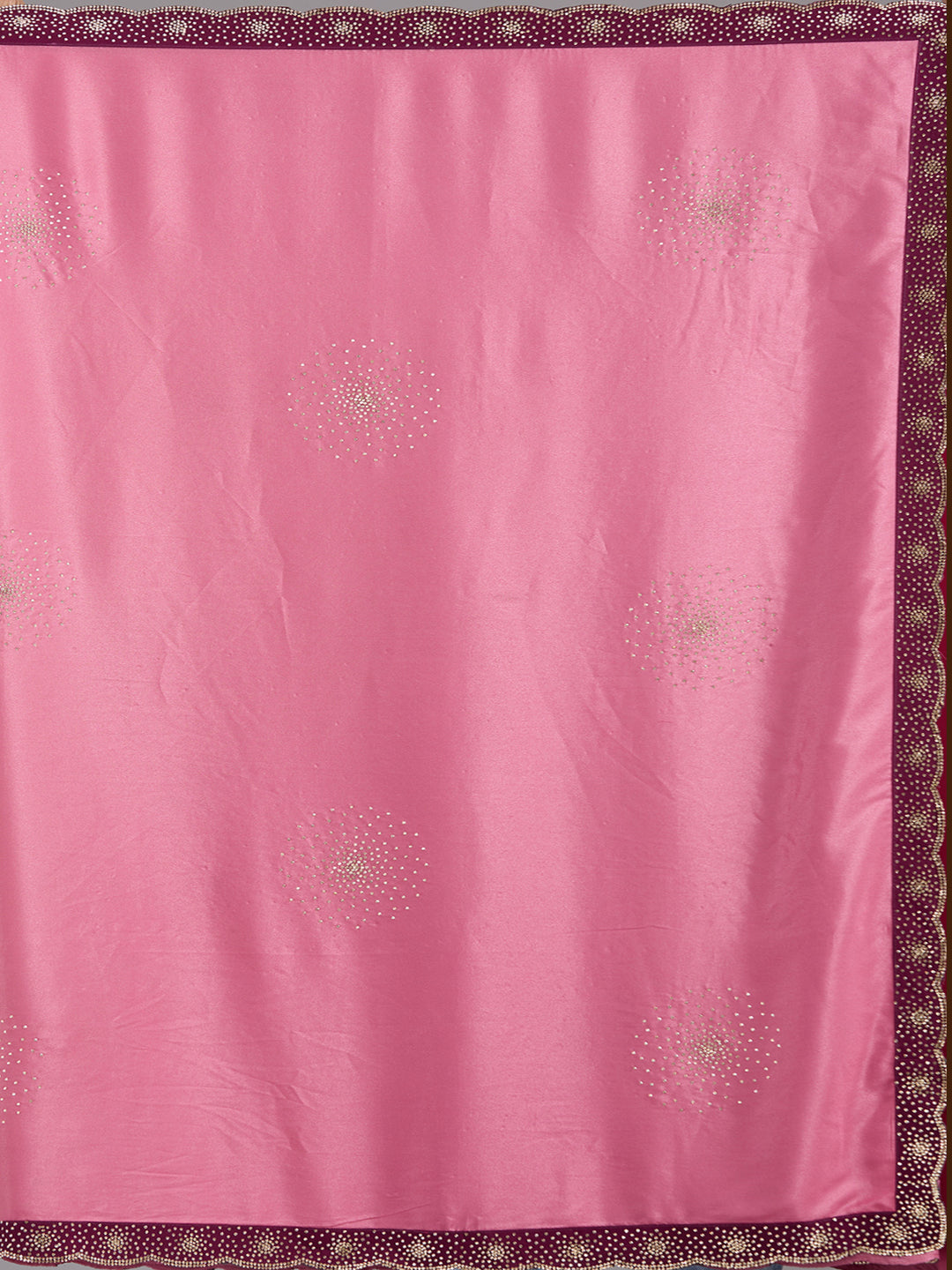 Onion Pink Stonework (Silver) Velvet Saree