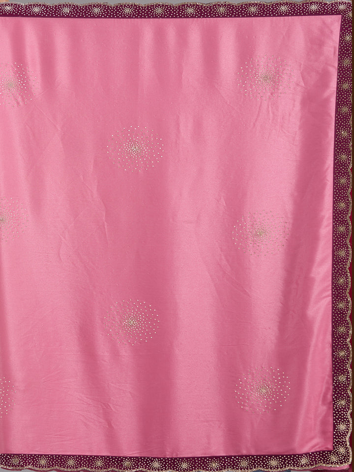 Onion Pink Stonework (Silver) Velvet Saree