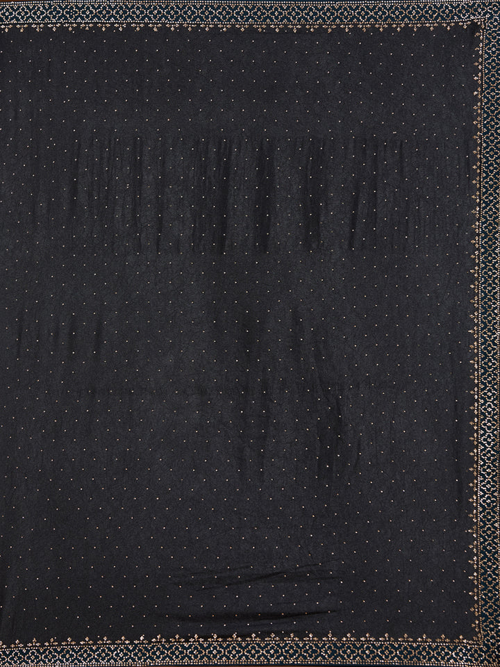 Black Stonework (Silver) Velvet Saree