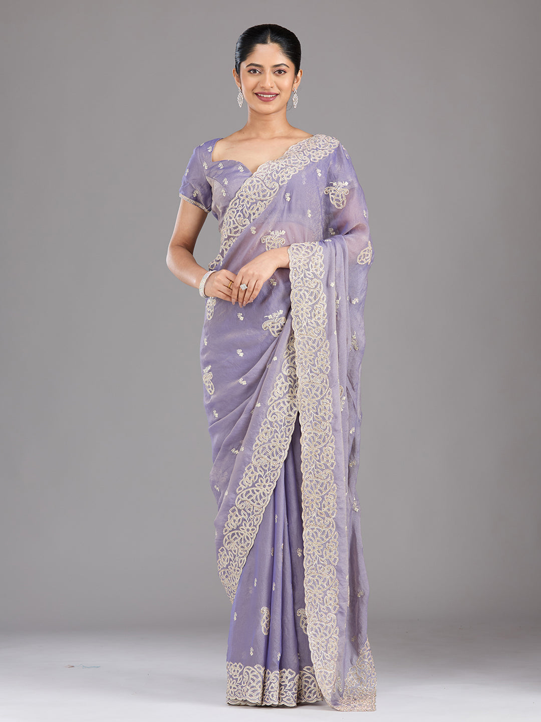 Lavender Zariwork (Silver) Tissue Saree