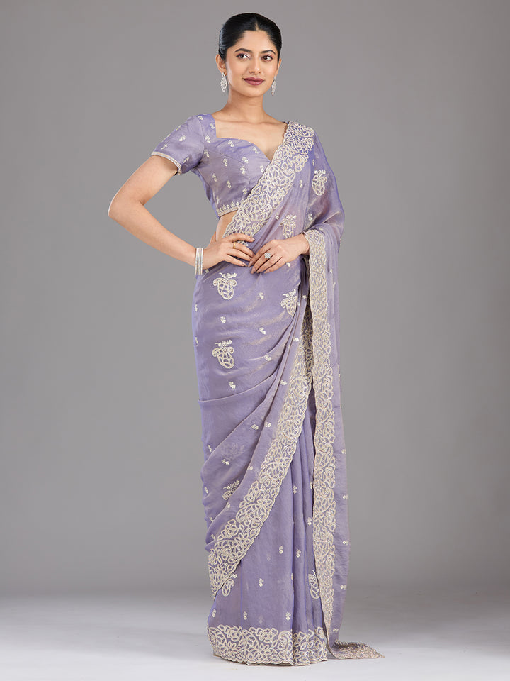 Lavender Zariwork (Silver) Tissue Saree