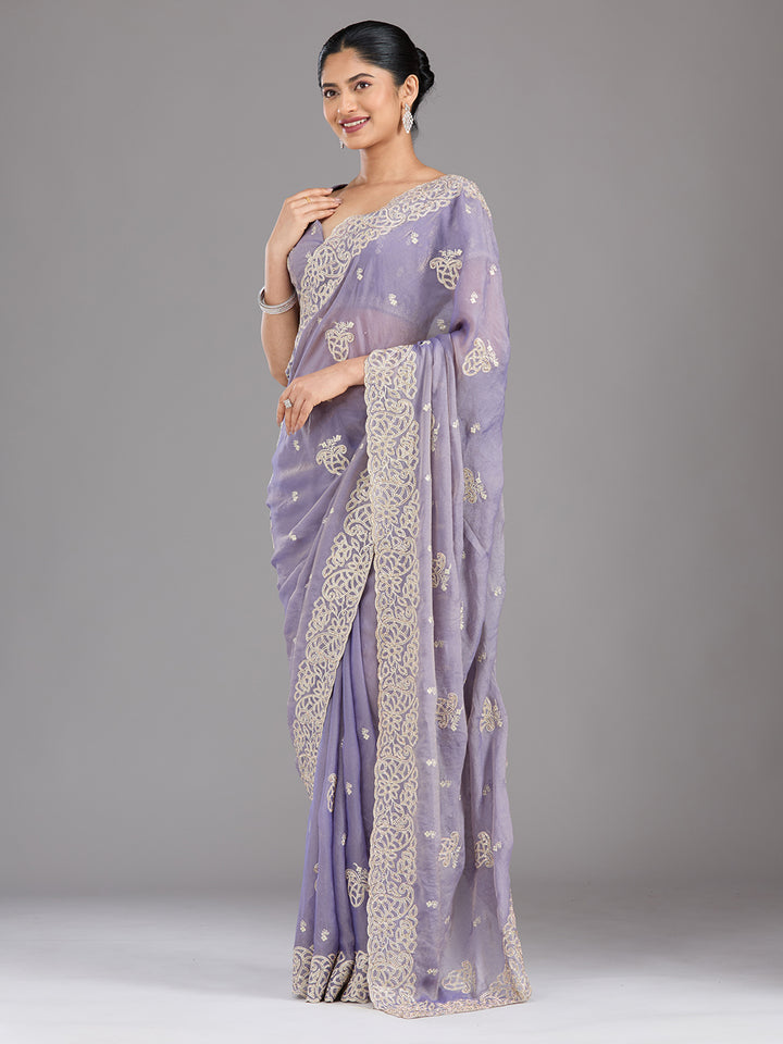 Lavender Zariwork (Silver) Tissue Saree