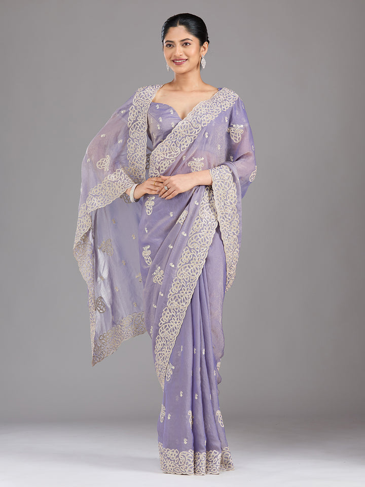 Lavender Zariwork (Silver) Tissue Saree