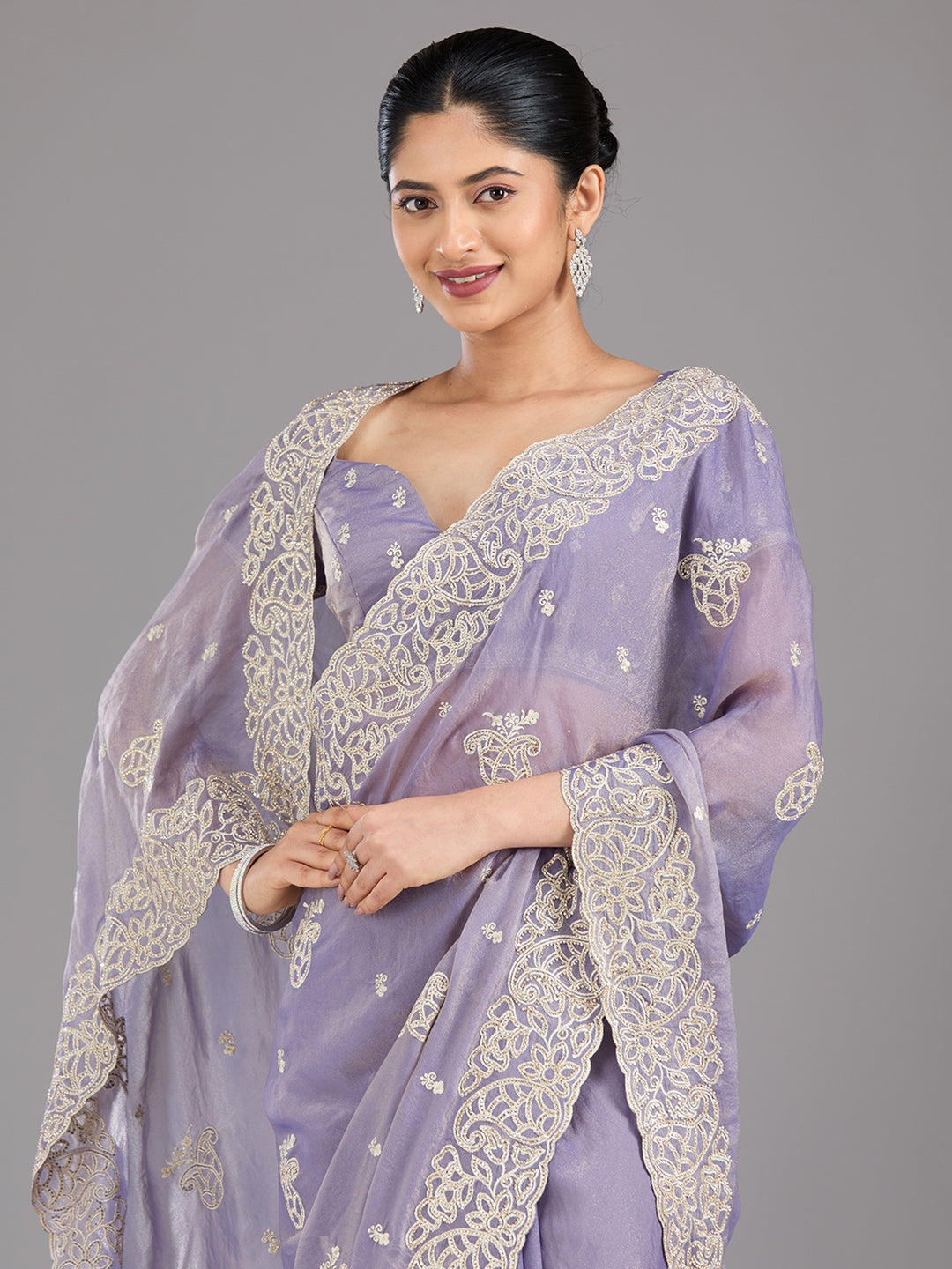 Lavender Zariwork (Silver) Tissue Saree