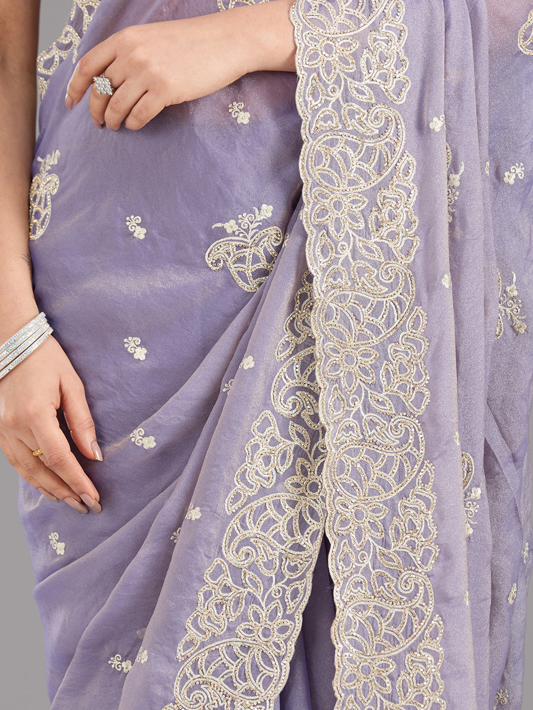 Lavender Zariwork (Silver) Tissue Saree