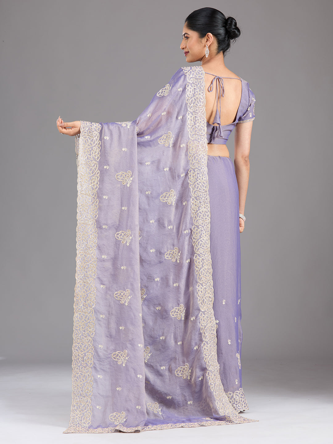 Lavender Zariwork (Silver) Tissue Saree