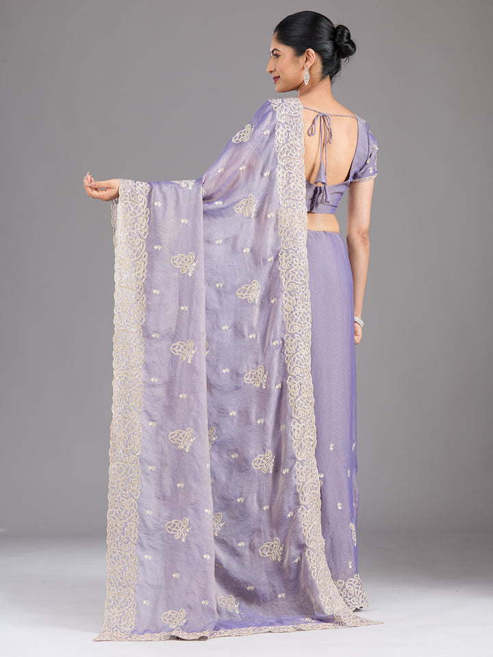 Lavender Zariwork (Silver) Tissue Saree