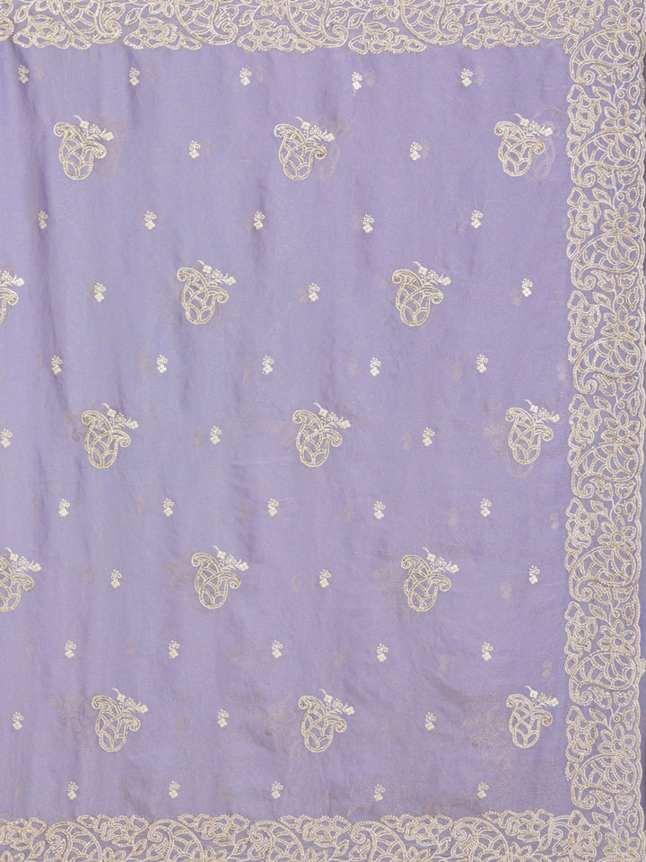 Lavender Zariwork (Silver) Tissue Saree