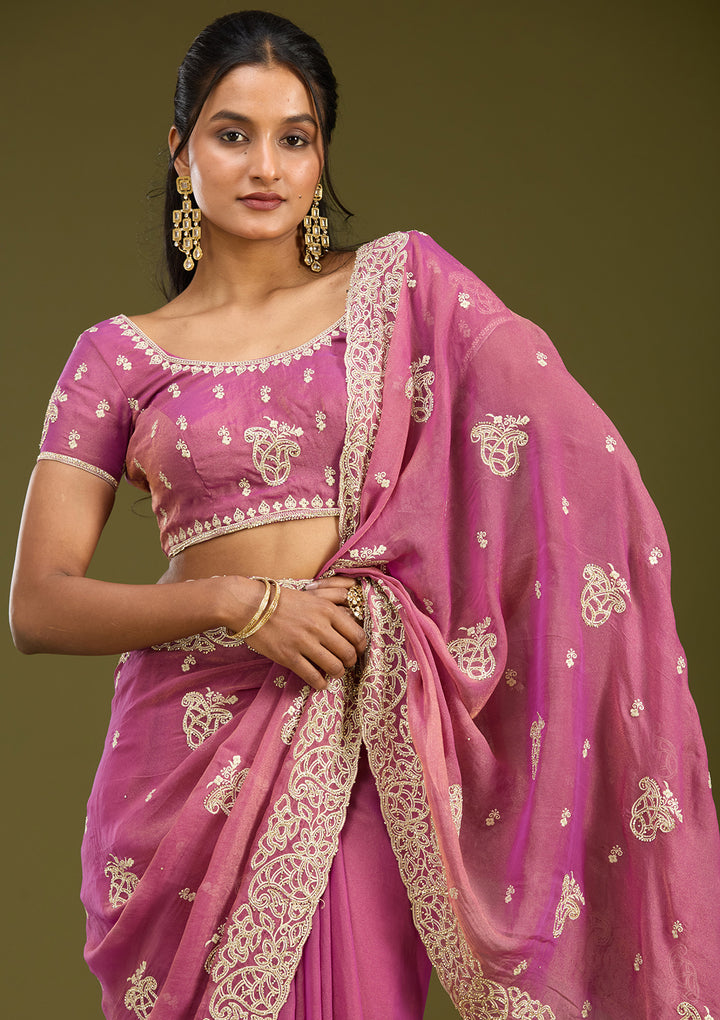 Onion Pink Zariwork (Silver) Tissue Saree