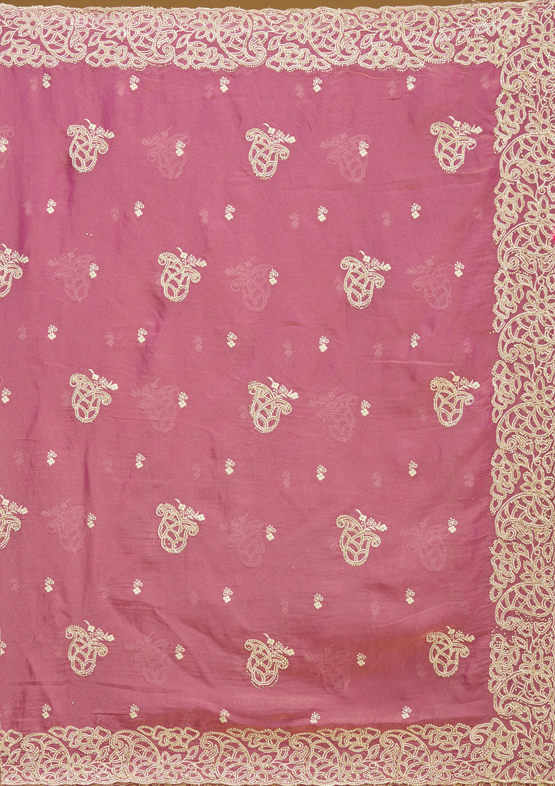 Onion Pink Zariwork (Silver) Tissue Saree