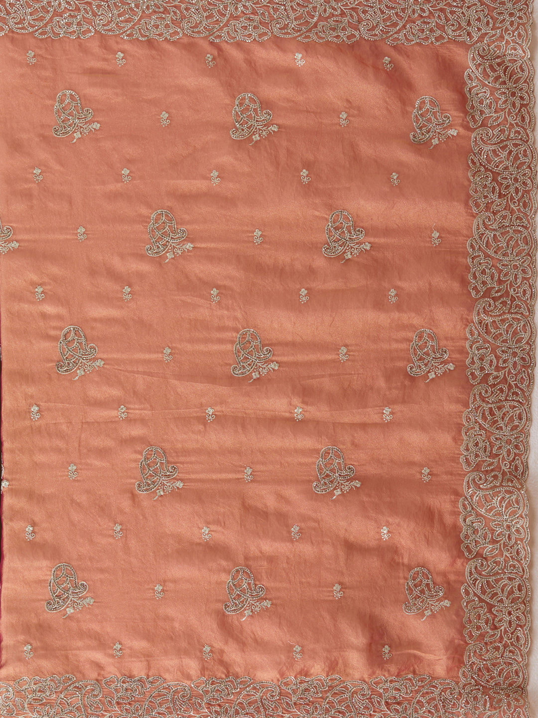 Rust Zariwork (Silver) Tissue Saree