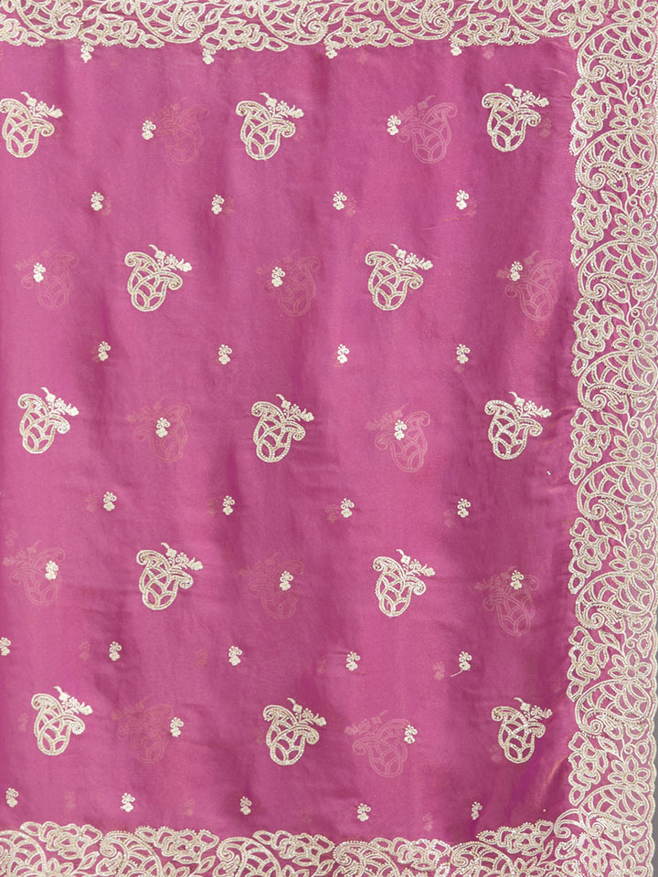 Wine Zariwork (Silver) Tissue Saree