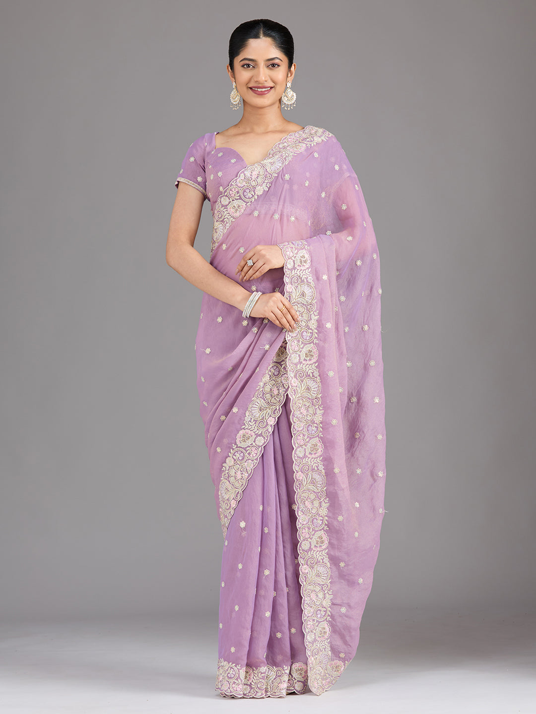 Lavender Threadwork Tissue Saree
