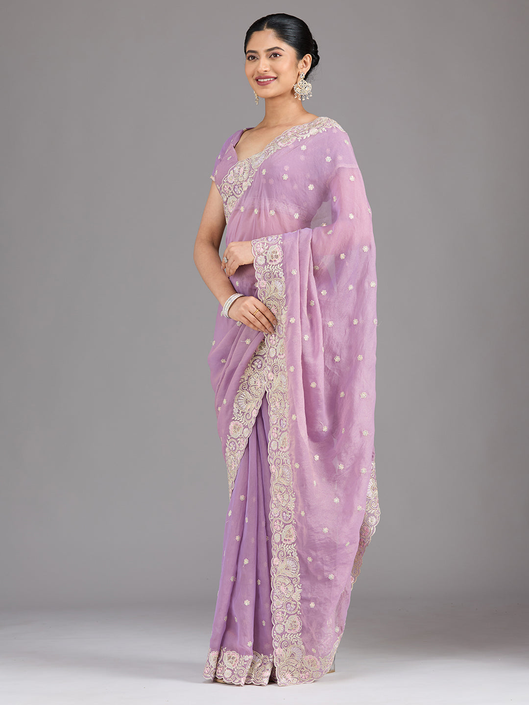 Lavender Threadwork Tissue Saree