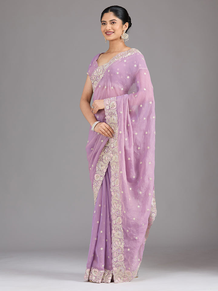 Lavender Threadwork Tissue Saree