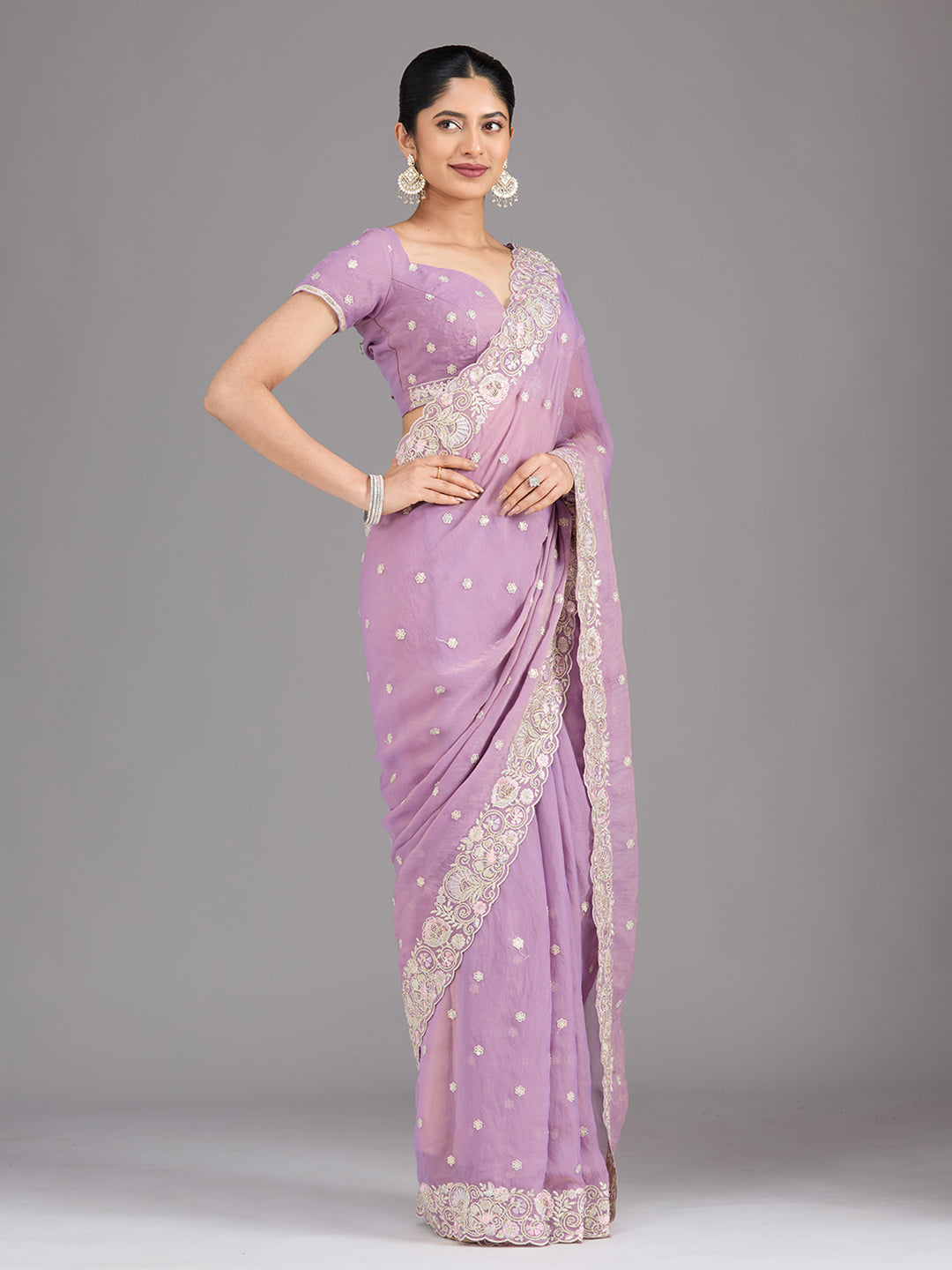 Lavender Threadwork Tissue Saree