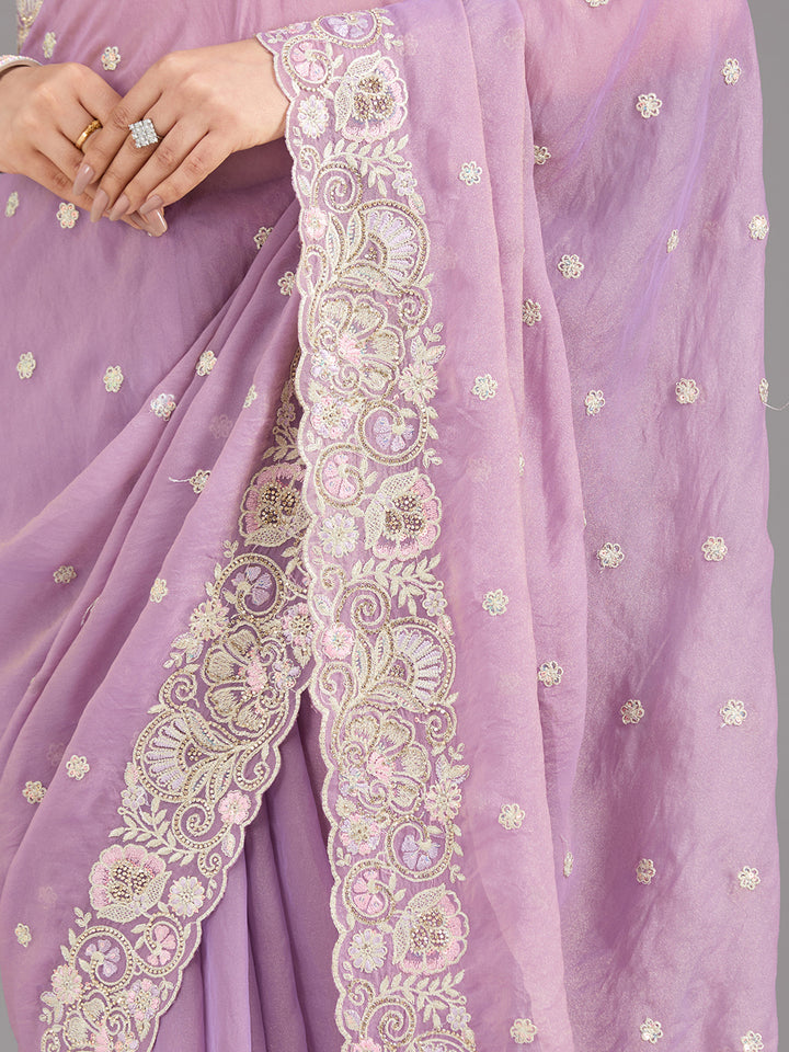 Lavender Threadwork Tissue Saree