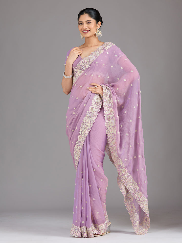 Lavender Threadwork Tissue Saree
