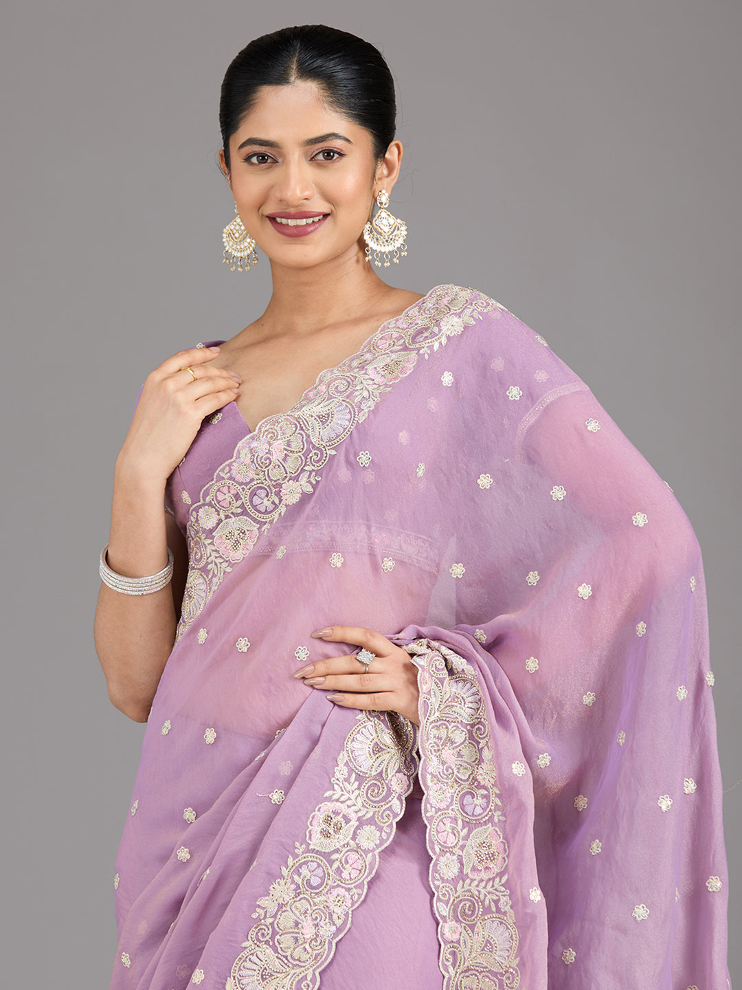 Lavender Threadwork Tissue Saree