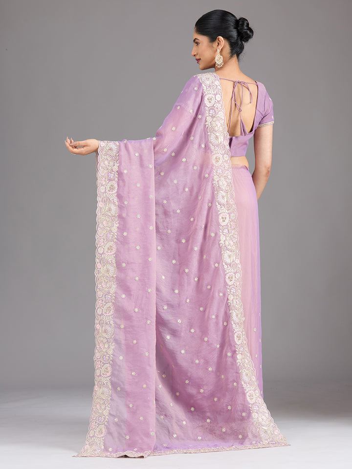 Lavender Threadwork Tissue Saree