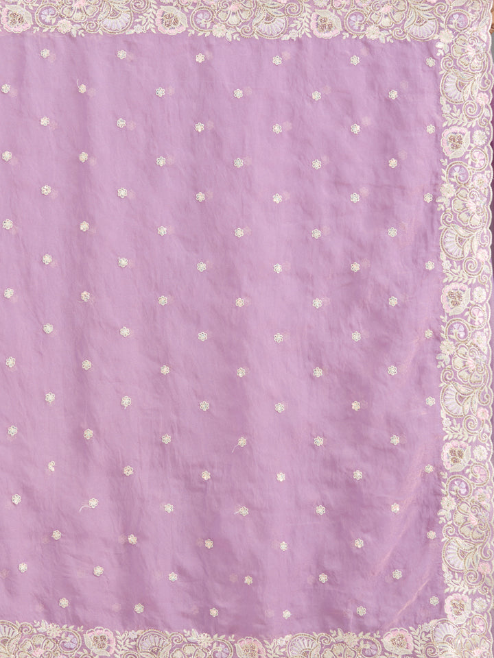 Lavender Threadwork Tissue Saree