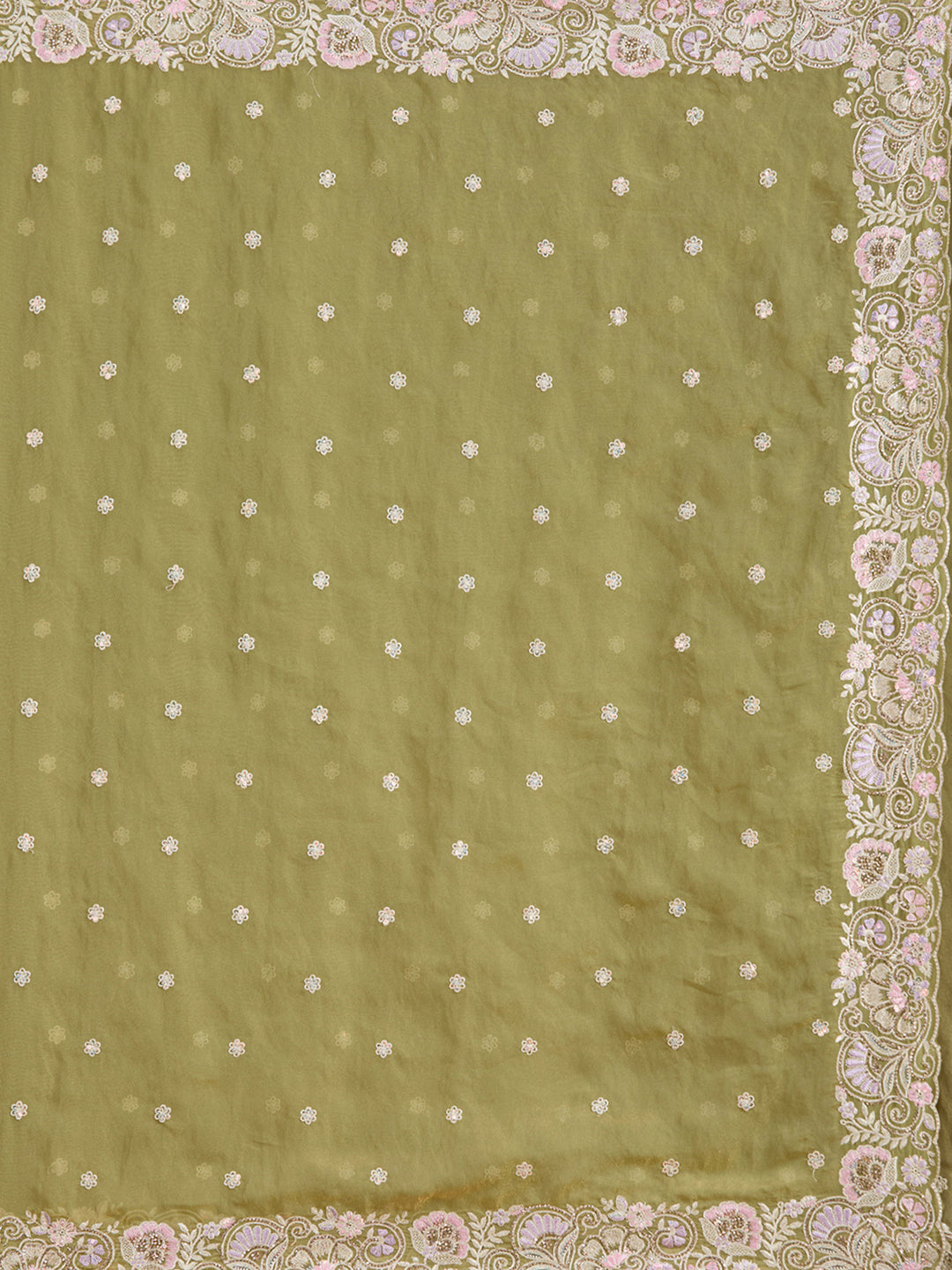 Pista Green Threadwork Tissue Saree