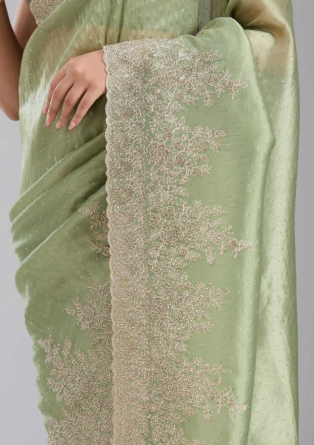 Mehandi Green Cording Tissue Saree