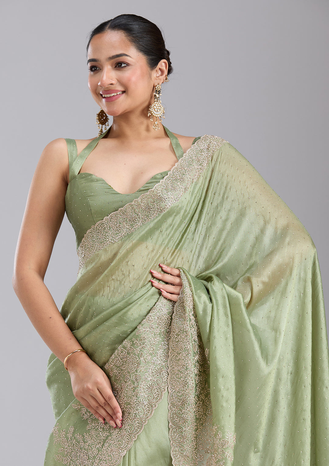 Mehandi Green Cording Tissue Saree