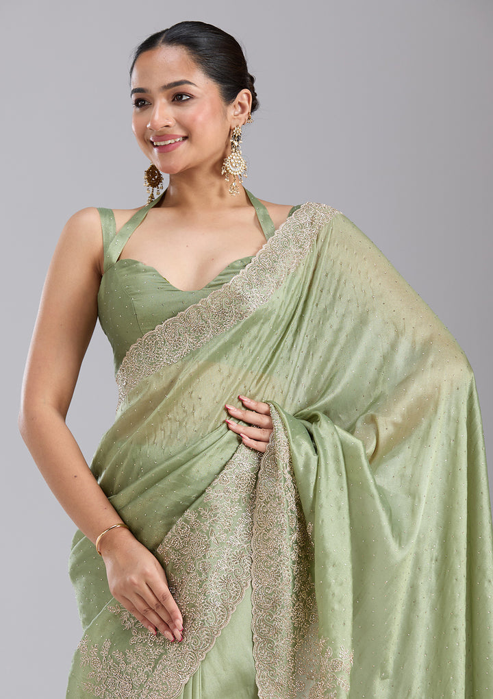 Mehandi Green Cording Tissue Saree