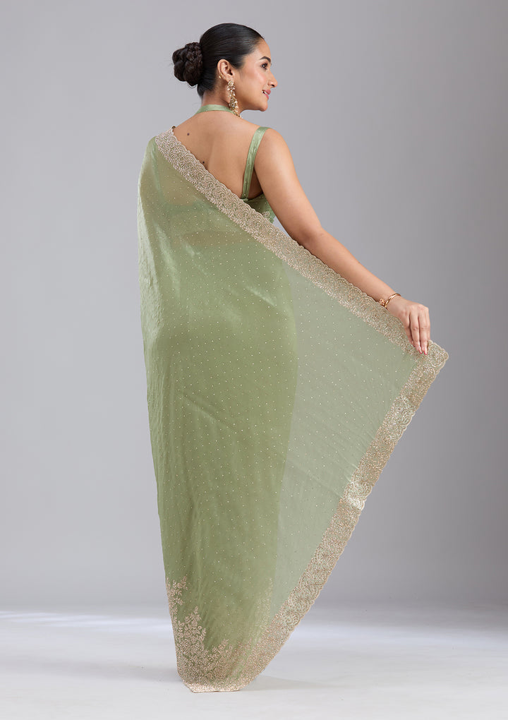 Mehandi Green Cording Tissue Saree