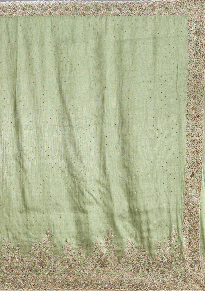 Mehandi Green Cording Tissue Saree