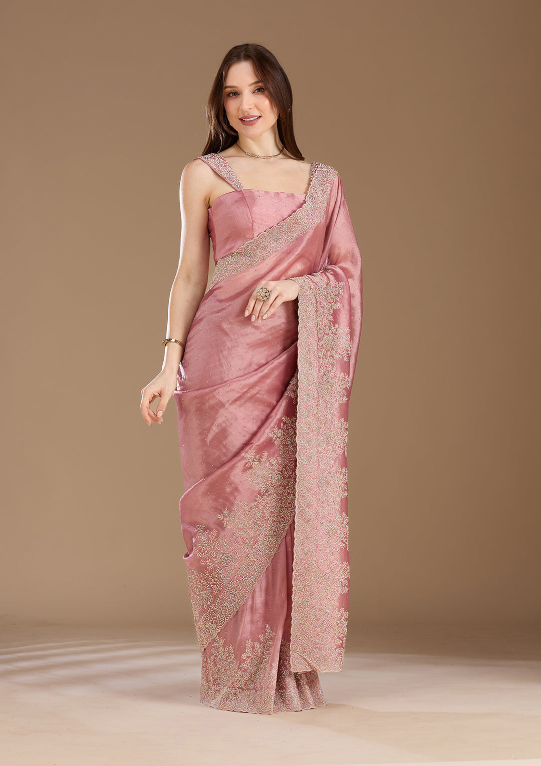 Onion Pink Cording Tissue Saree