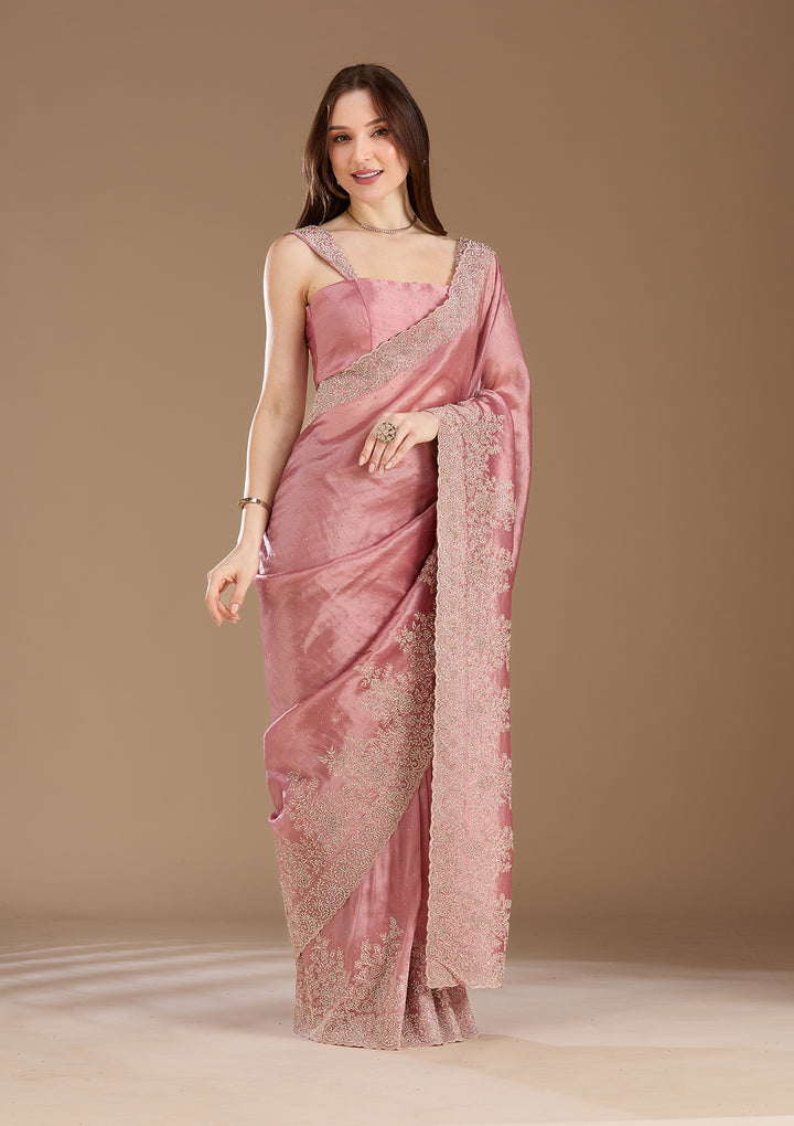 Onion Pink Cording Tissue Saree