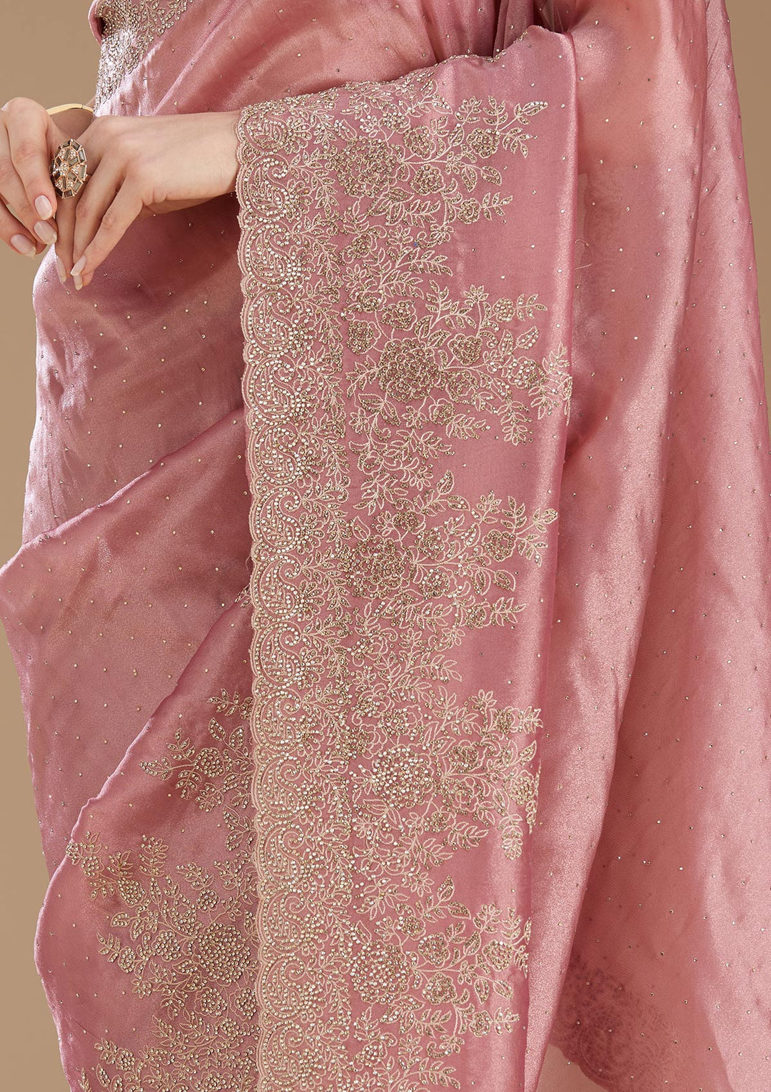 Onion Pink Cording Tissue Saree