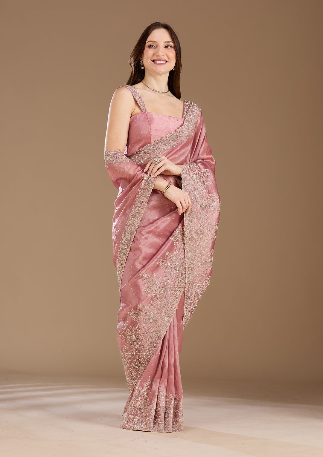 Onion Pink Cording Tissue Saree