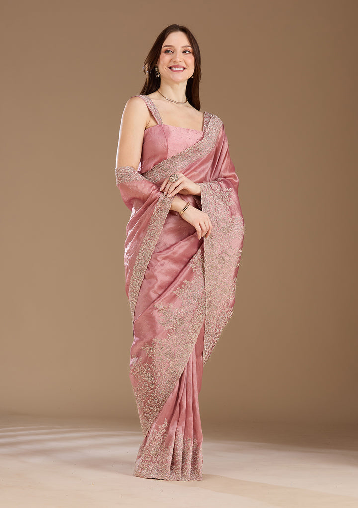 Onion Pink Cording Tissue Saree