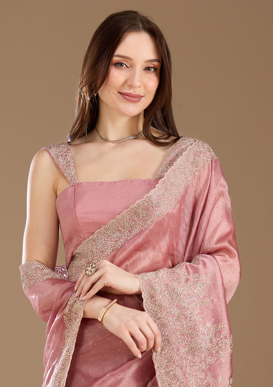 Onion Pink Cording Tissue Saree