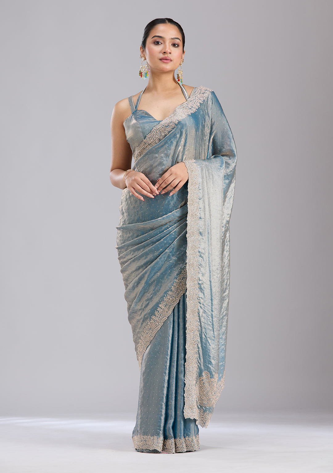 Grey Stonework (Gold) Tissue Saree