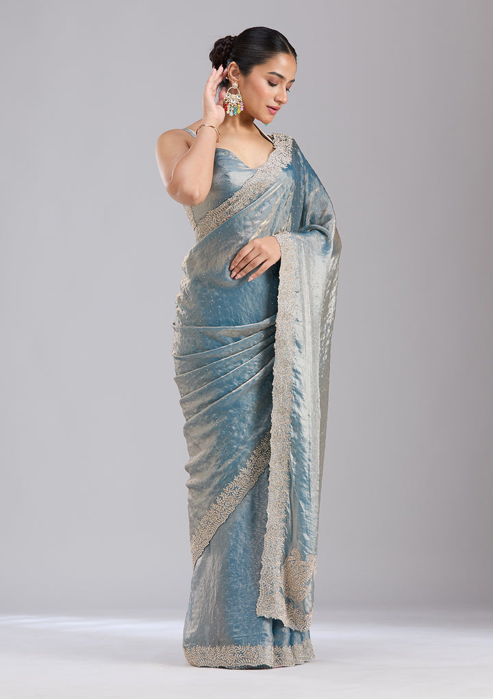 Grey Stonework (Gold) Tissue Saree