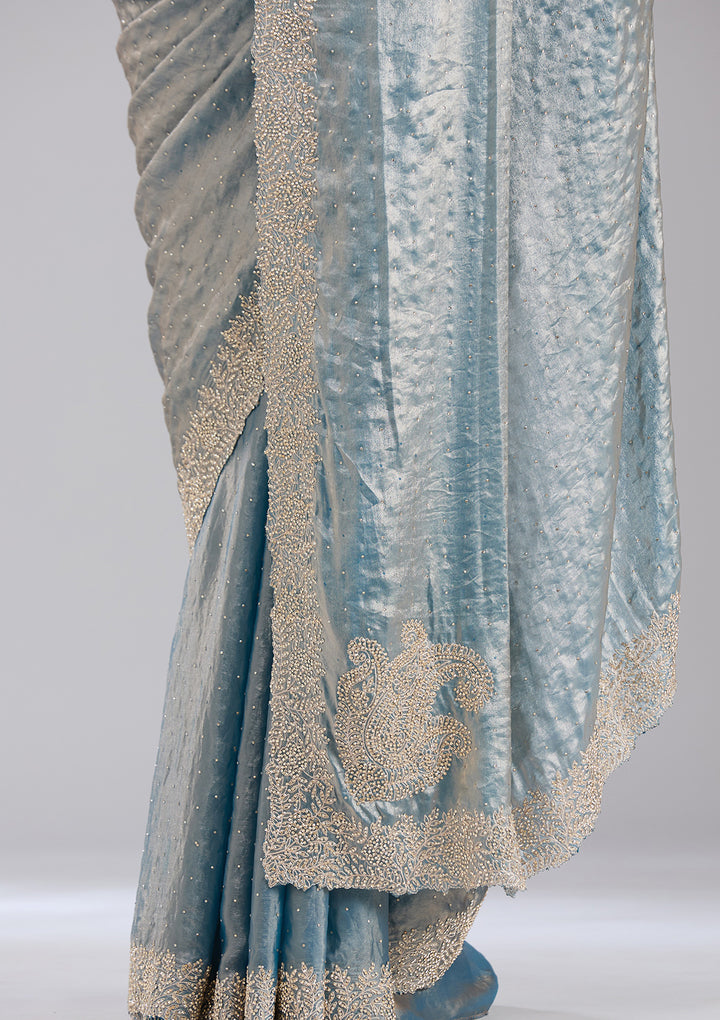 Grey Stonework (Gold) Tissue Saree