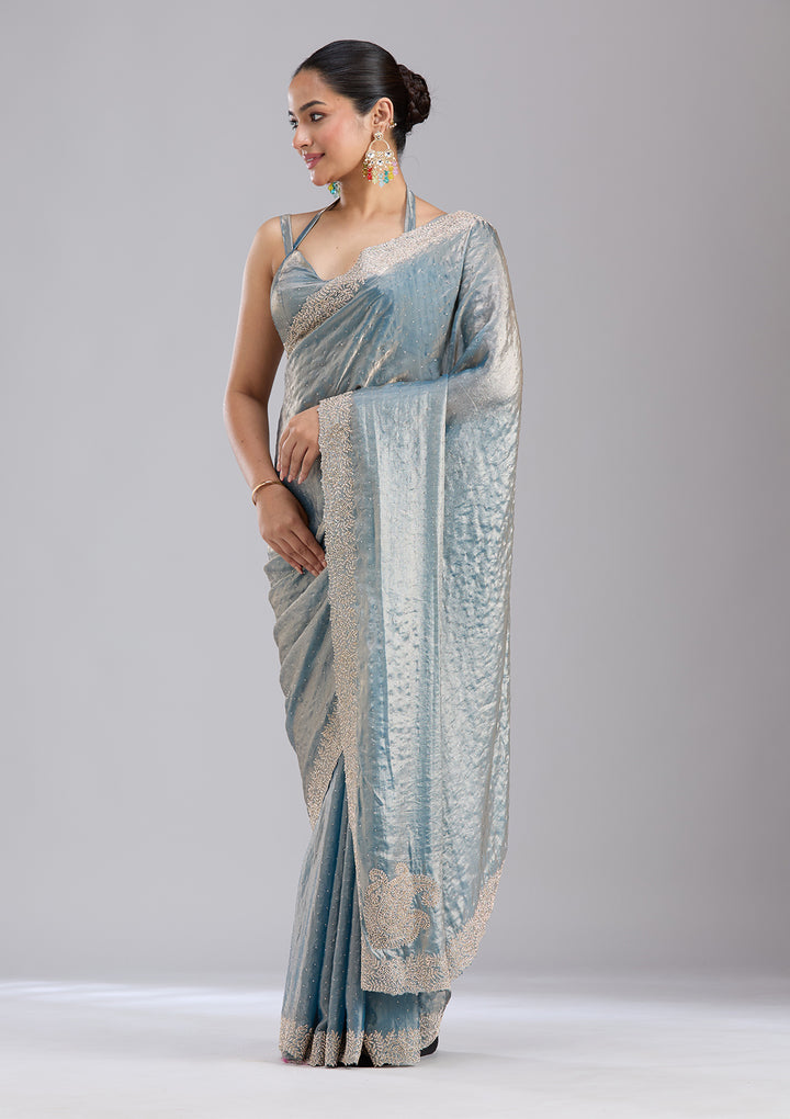 Grey Stonework (Gold) Tissue Saree