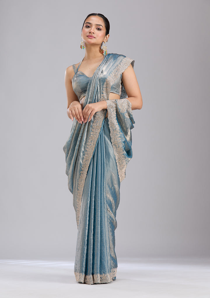 Grey Stonework (Gold) Tissue Saree