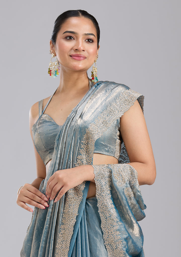 Grey Stonework (Gold) Tissue Saree