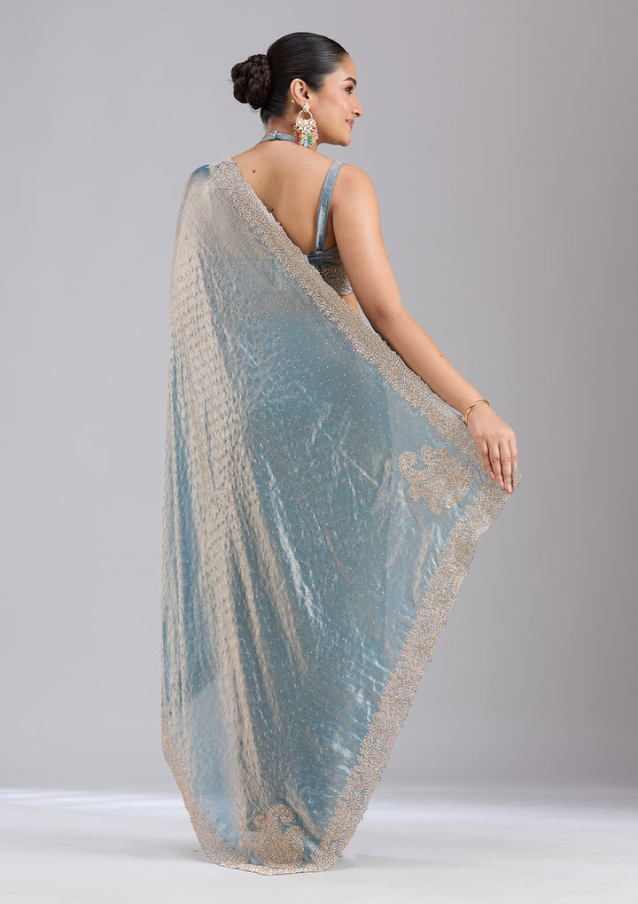 Grey Stonework (Gold) Tissue Saree