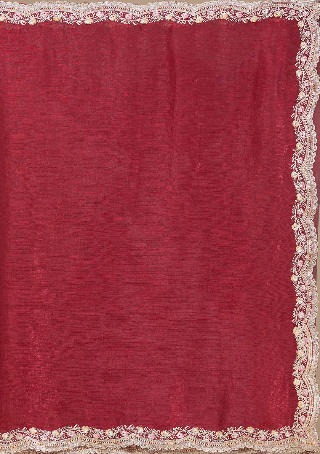 Maroon Zariwork (Gold) Tissue Saree