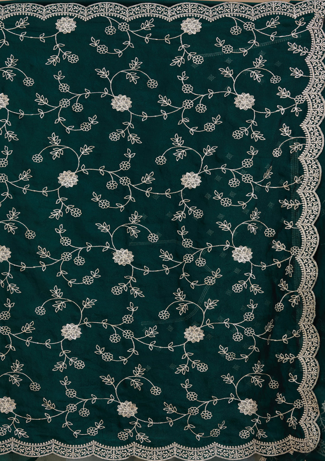 Bottle Green Zariwork (Gold) Georgette Saree