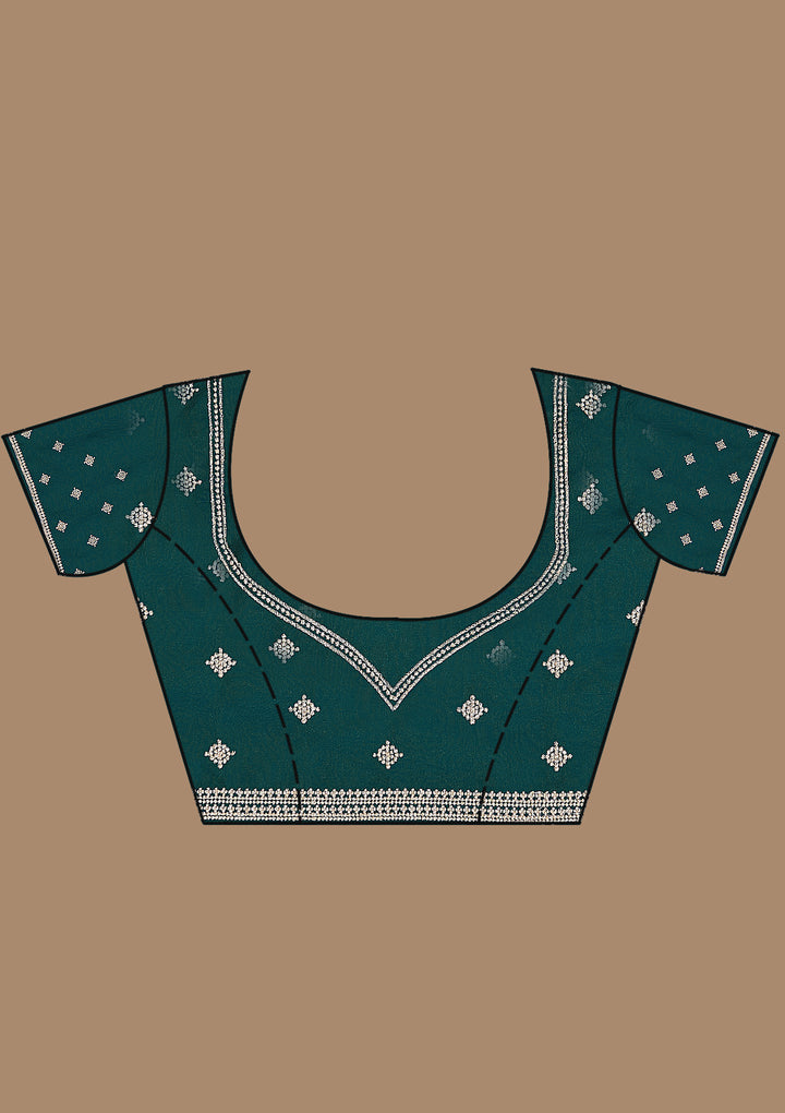 Bottle Green Zariwork (Gold) Georgette Saree
